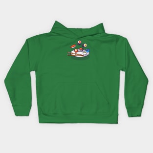 Sushi With Chopstick And Shoyu on Plate Cartoon Kids Hoodie